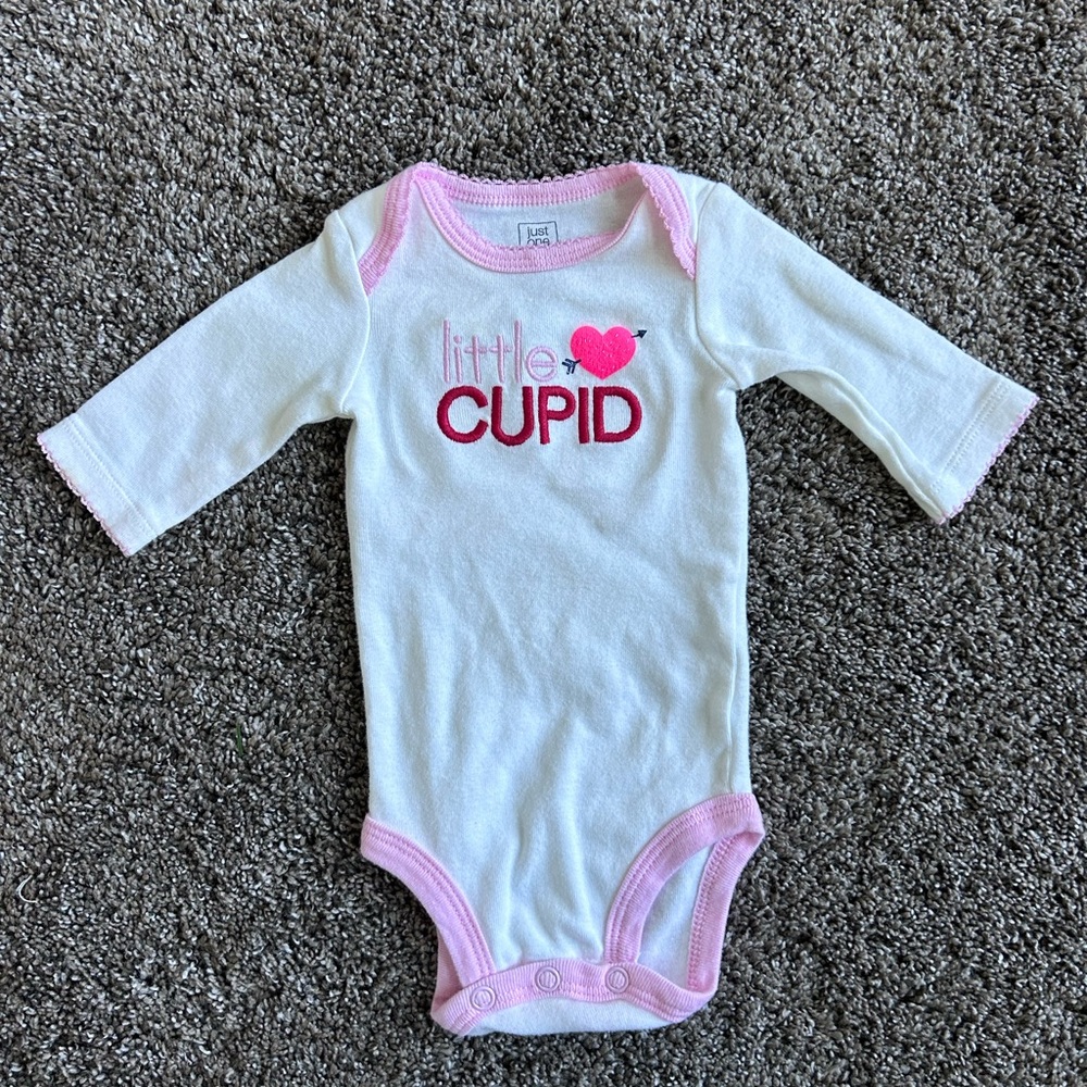 White & Pink 'Little Cupid' Long-Sleeve Baby Bodysuit Size NB